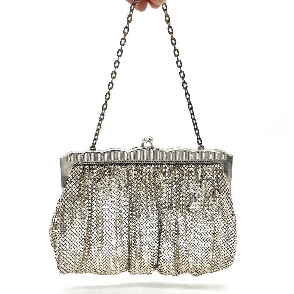 Whiting & Davis Vintage Mesh Evening Bag Flapper Top Handle Clutch Purse